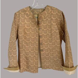 Vintage-Style With Love Pamela M Beige Silk Jacket With Intricate Pattern & Butt